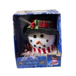 9.5” Fiber Optic Snowman Head W/Box Battery Operated Hat Scarf Christmas